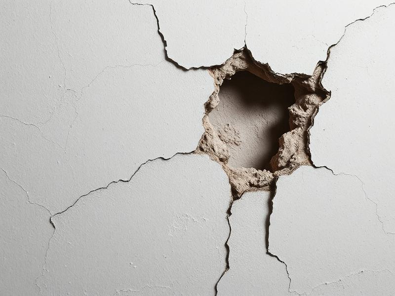 Cracked drywall with a hole before repair